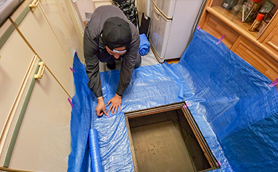 シロアリ施工前の養生